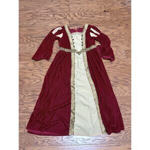Girls Red & Gold Renaissance Princess Velvet Dress Medieval Queen, Size 8-10Y
